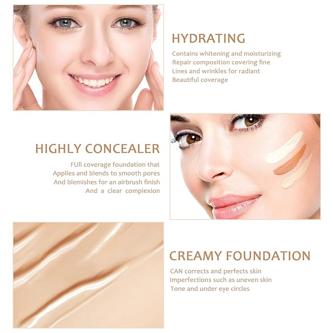 2 Pcs BB Cream Full Coverage Foundation,Hydrating Natural skin tone)