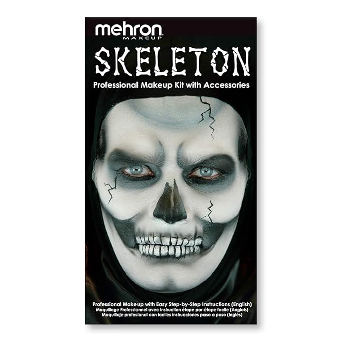 Mehron Makeup Premium Character Kits| Makeup Kits for Halloween & Cosplay| Made in the USA | Complete Makeup Kit | Includes all Makeup, Tools, & Instructions on How to Create the Look | (Skeleton)