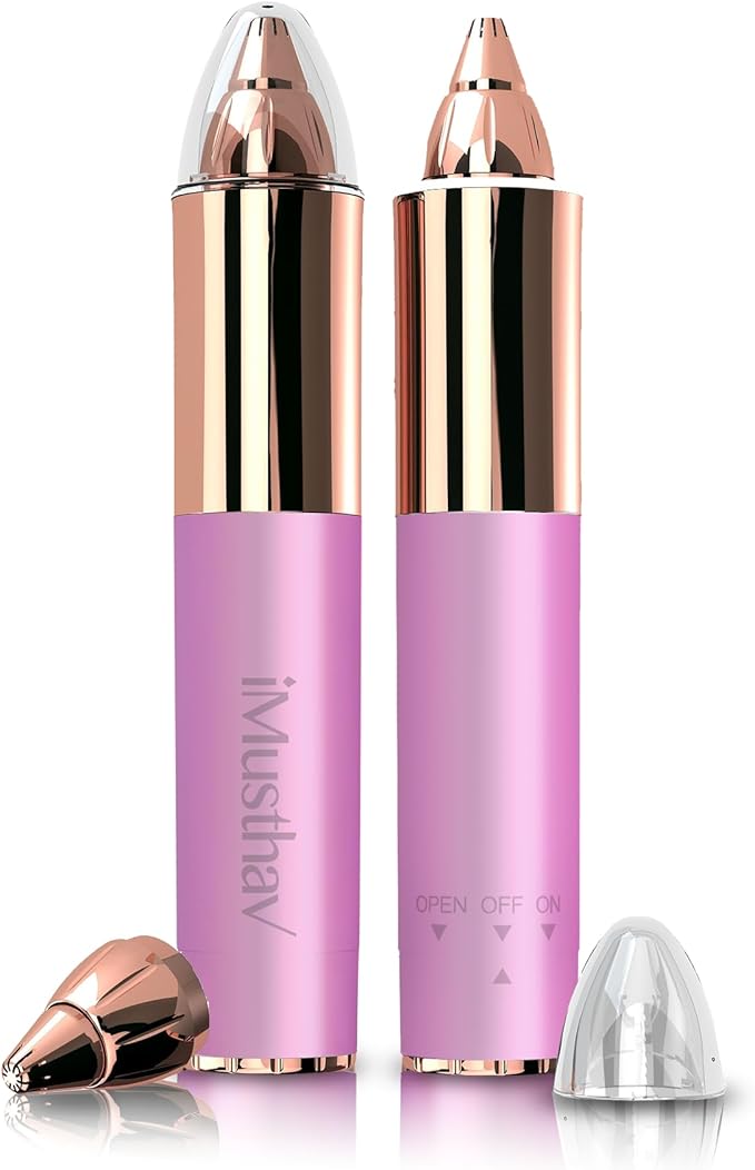 Mini Portable Painless Eyebrow Remover Trimmer for Women, Eyebrow Razor Epilator Pen,18K Gold-Plated Hypoallergenic Precision Pencil-tip. 360° LED Light for Instant and Painless Hair Remover.