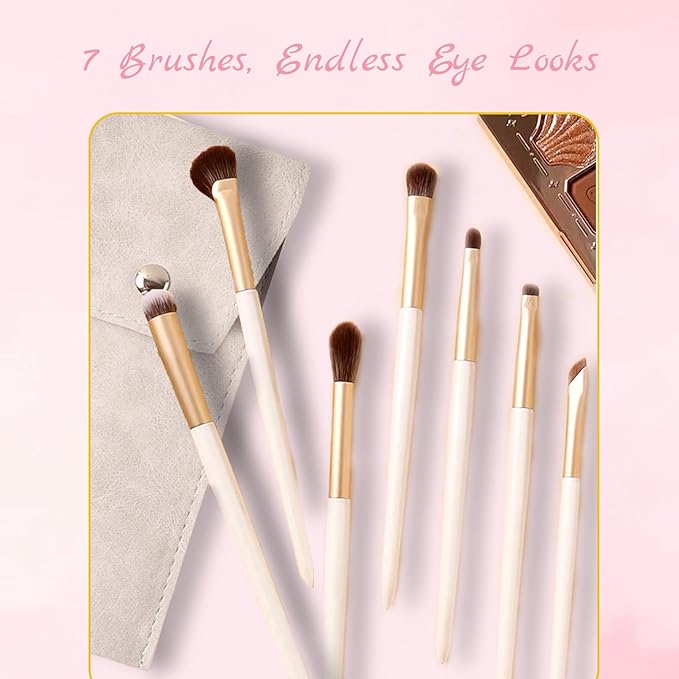 Eyeshadow Makeup Brushes Set with Case 7 PCS Soft Synthetic Hairs Eye Makeup Brushes for Blending Eyebrow Eyeliner Eyeshadow （White）