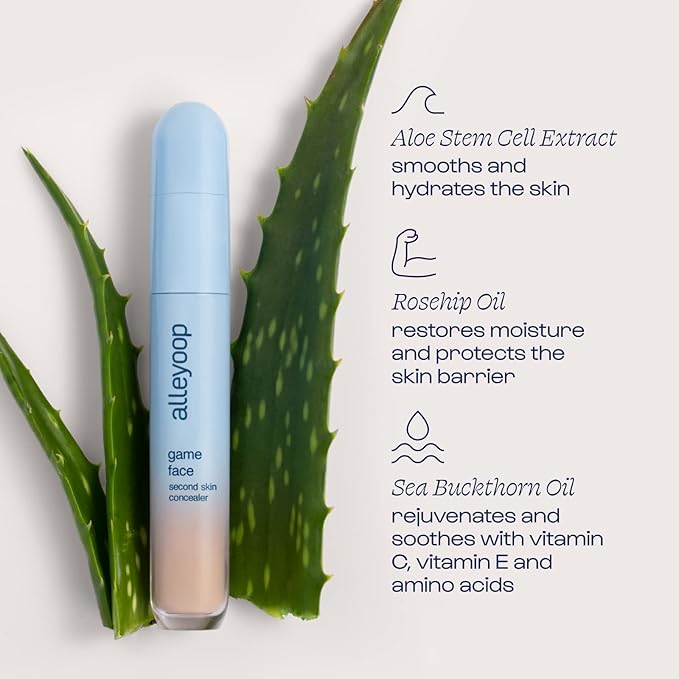 Alleyoop Game Face Concealer Makeup, Lightweight to Medium Buildable Coverage Under Eye Concealer, For Blemishes, Crease-proof and Hydrating with Aloe Stem Cell, Smooth Second Skin Finish - Superstar