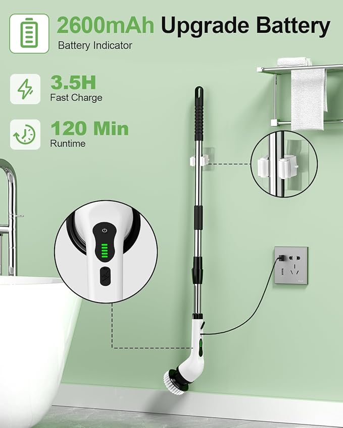 Electric spin scrubber, cordless cleaning