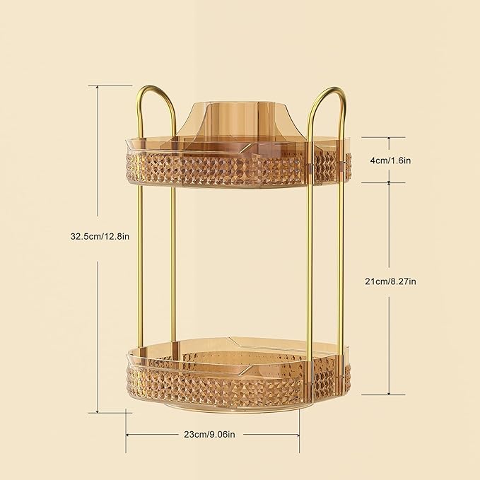 360° Rotating Makeup Organizer 2 Tier, Large Skincare Clear Make Up Storage Spinning Perfume Organizers for Bathroom Counter Dresser, Pink