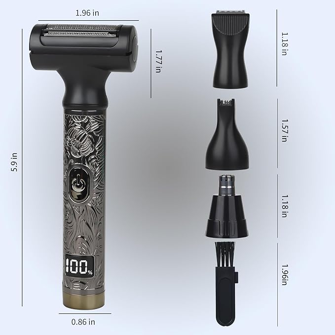 Electric Shaver for Men & Women, 2025 Wet Dry Cordless Razor with LED Display, Rechargeable Hair Remover with 4 Grooming Heads for Face, Body, Bikini, Nose, Legs and Eyebrows (Black)