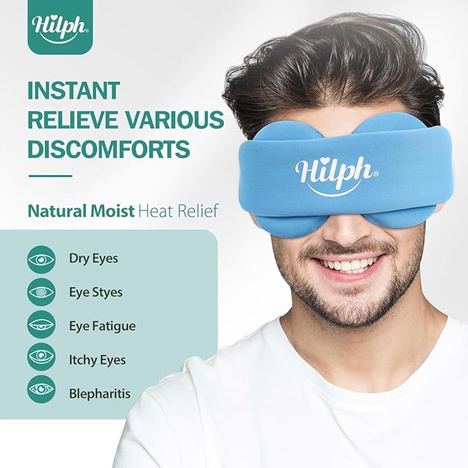Hilph Microwavable Eye Mask For Dry Eyes & Stye, Adjustable Moist Eye Compress Heat Microwave Heated Eye Mask for Single or Double Eyes for Blepharitis, Mgd, Itchy, Eye Fatigue (Blue)