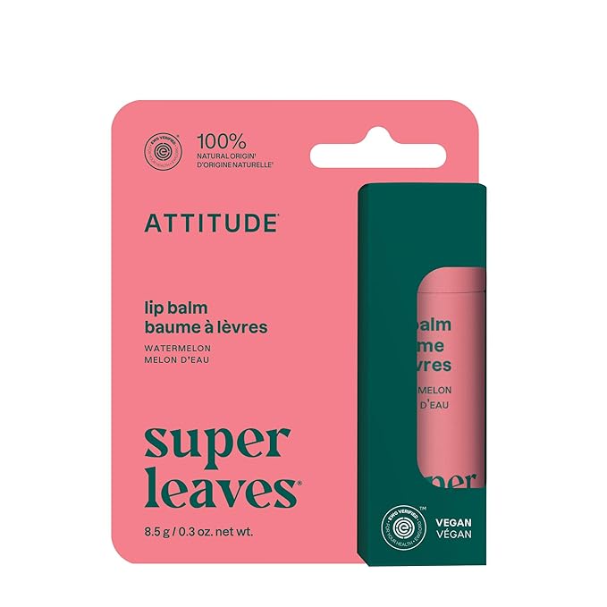 ATTITUDE Plastic-free Lip Balm, EWG Verified Plant- and Mineral-Based Ingredients, Vegan and Cruelty-free Personal Care Products, Watermelon, 0.3 Oz