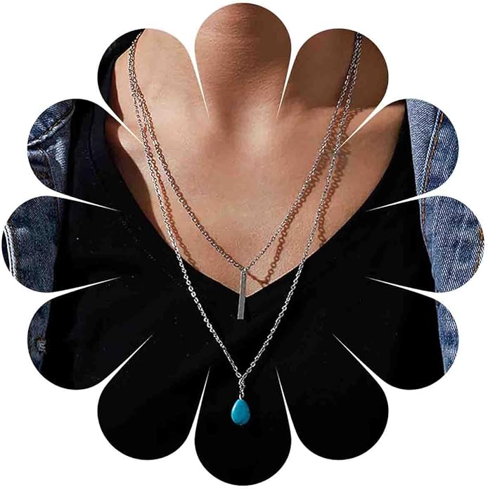 Boho Teardrop Turquoise Neckalce Layered Turquoise