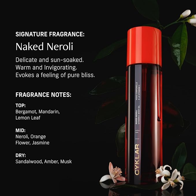 Vitamin C Body Oil for Women and Men. Moisturizing Naked Neroli Scented Body Serum for Glowing Skin. Nourishing, Hydrating After-Shower and Bath Skin Care Moisturizer, 4.2 Fl Oz