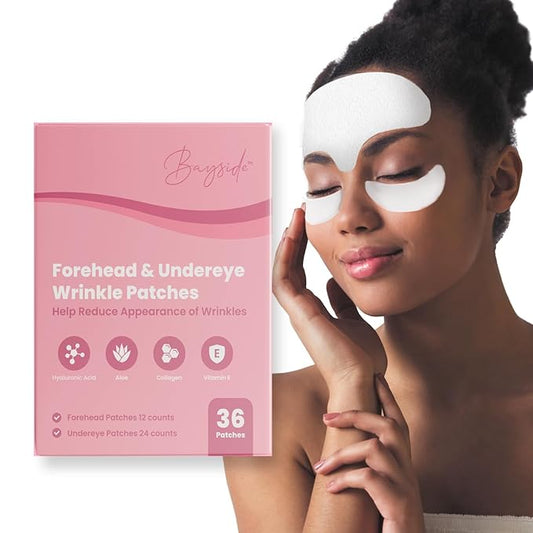 Bayside Forehead & Under Eye Wrinkle Patches Set | Hyaluronic Acid, Collagen & Vitamin E | Overnight Smoothing Treatment for Fine Lines & Wrinkles | Non-Invasive, Skin-Friendly Hydrating Care