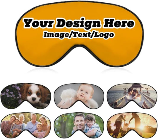Customize Eye Mask Personalized Sleep Mask Upload Your Image Text Logo Custom Eye Cover with Adjustable Strap for Men Women Friends Brothers and Sisters, Orange, 8.1"x4.1"