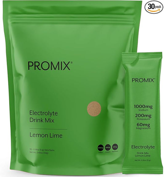ProMix Nutrition Electrolytes Powder Packets - Sugar Free, Zero Calorie, Stevia Free, Fasting Friendly, Natural Himalayan Pink Salt - Lemon Lime - 30 Servings (Pack of 30)
