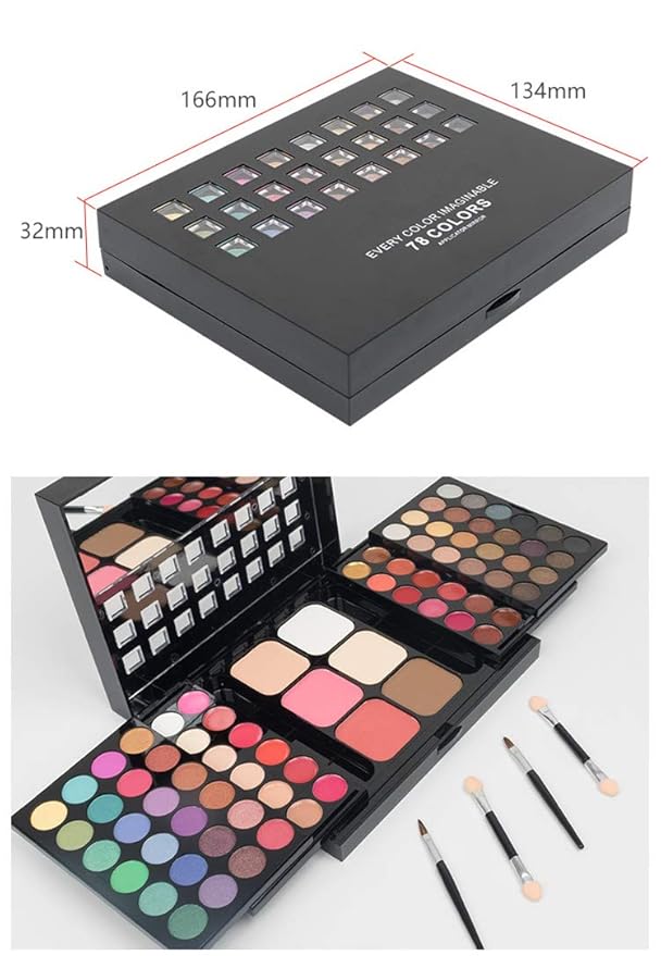78 Color Makeup Palettes Kit, with 48 Pigmented Shiny Matte Eyeshadow Palette Colorful, 18 Lipstick, 6 Concealer, Blusher, Shading Powder, Dual Sides Sponge Applicators, Cosmetics Gift Set