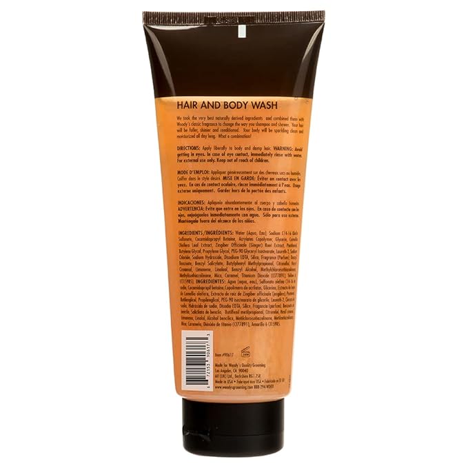 Woody's Hair and Body Wash for Men – 2-in-1 Cleanser & Body Wash, Deep Cleansing, Hydrating, Refreshing Scent, Sulfate-Free, 10 fl oz, 1 Pack