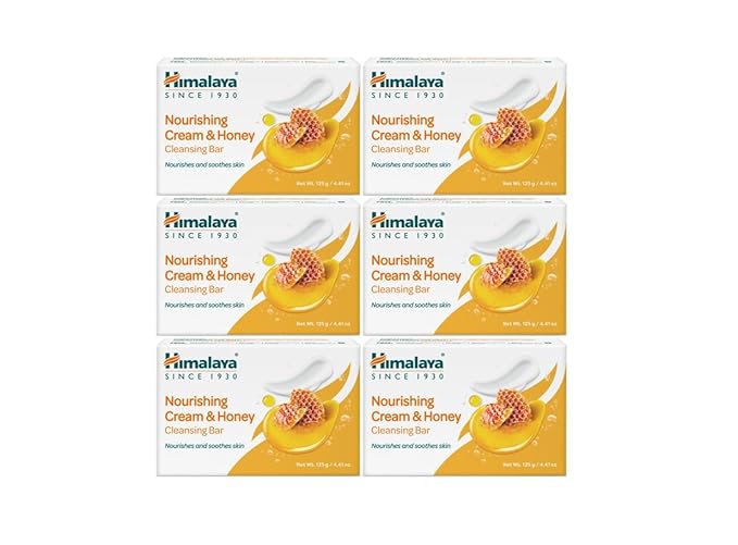 Himalaya Nourishing Cream & Honey Cleansing Bar, Face and Body Soap for Soft Skin, 4.41 oz, 6 Pack