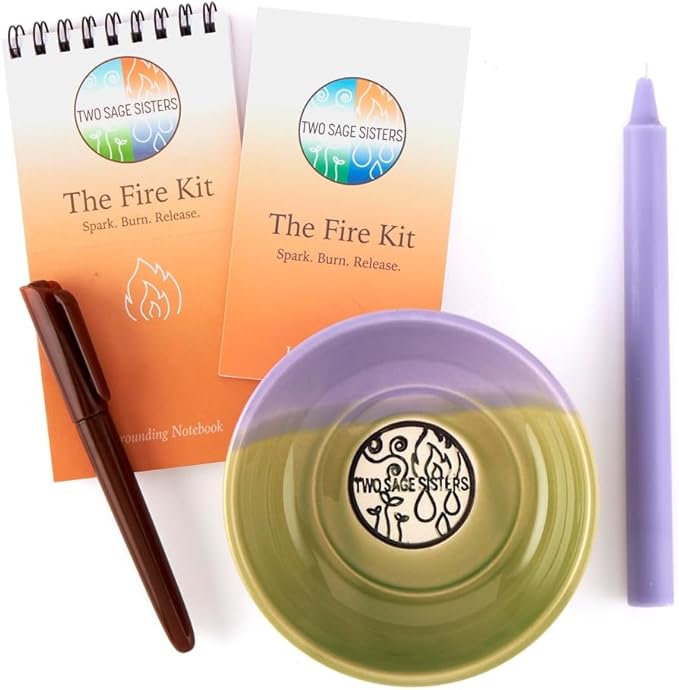 The Fire Kit by Two Sage Sisters - Self Care Kit with Ceramic Bowl, Notebook, Candle, and Marker, Pamper and Self Care Gifts for Women and Men, Mens and Womens Care Package for Healing, Self-Nurturing