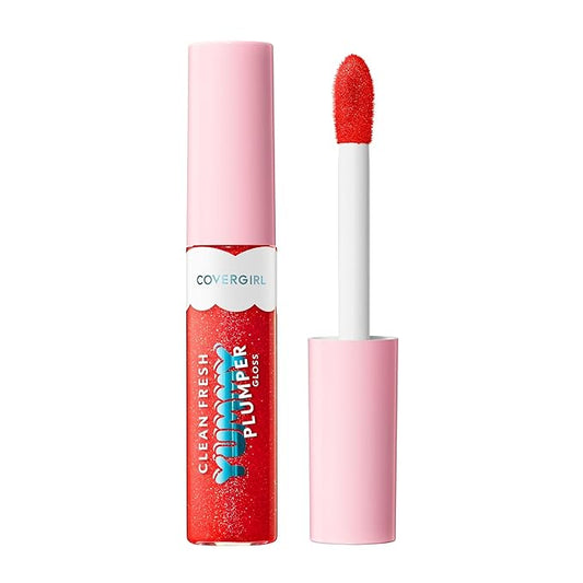 COVERGIRL Clean Fresh Yummy Plumper Lip Gloss, 880 Merry Kissmass, Shiny Gloss, Vegan Formula, Easy to Apply, Minty Flavor, 0.33oz