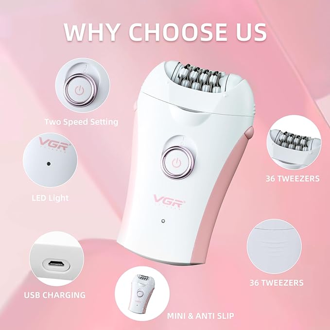 Glabrouse Skin Smooth Glide Epilator for Women,Facial Epilator for Women,Cordless Face Hair Remover with Light,Hair Rmoval for Face Bikini Legs, Body Removal Device