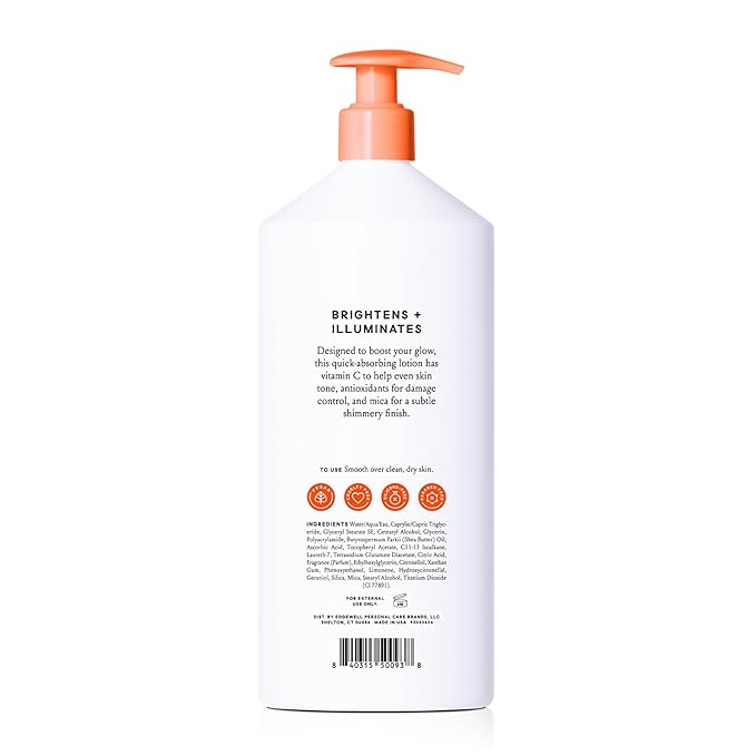 Billie Glow Brightening Women's Body Lotion, Citrus Woods Scent, With Vitamin C, 18 fl oz