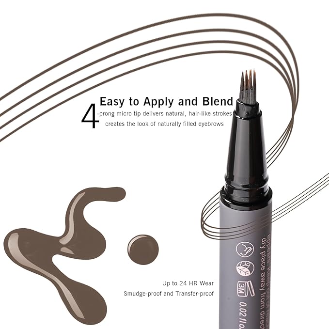 Eyebrow Pencil Dark Brown, 4 Prong Eyebrow Pen Deep Brown, Microblading Eyebrow Pencil for Women, Smudge-Free, 24H Long Wear YES.EYE DO (Midnight Espresso-Dark Brown)