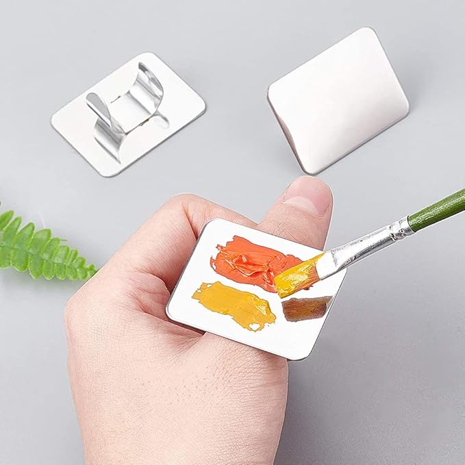 AKOAK 2 Pcs Stainless Steel Square Palette Mini Ring Makeup Palette Nail Blur Painting Tools DIY Nail Art can be Used for Eye Shadow Eyelash Pigment Mix