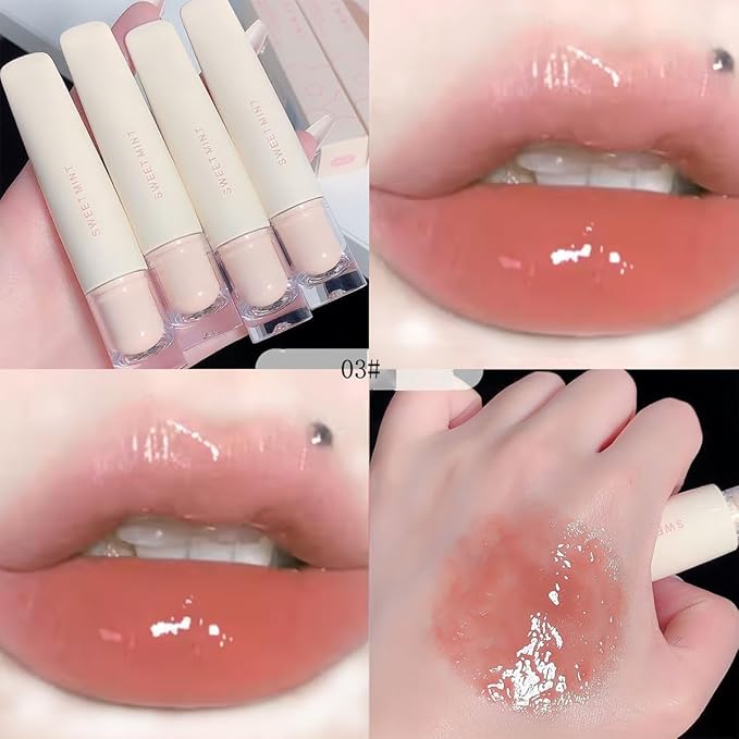 4 Colors Jelly Glossy Lip Gloss Set,Long Lasting Moisturizing Tinted Lip Balm,Plumping Water Lip Glaze, Mirror Hydrating Liquid Lipsticks Brighten Lipstick