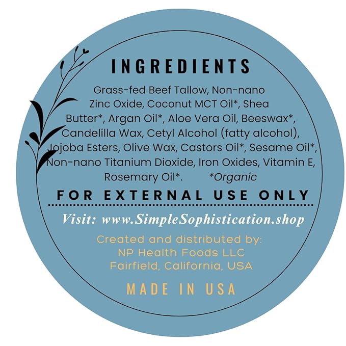 Tallow Sun Balm- with grassfed beef tallow, castor oil, zinc oxide | Mineral Sunscreen | Natural, Organic | Reef Safe, Ocean Friendly | Spf 30 - suitable for sensitive skin (2 oz) (Medium)