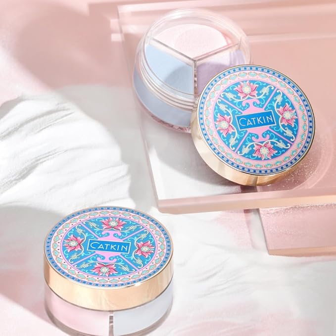 CATKIN Poreless Finish Loose Setting Powder Makeup, Translucent Matte Finishing Makeup for All Skin Tones, 3 Colors Even Skin Tone – 0.42 oz Includes Velour Puff