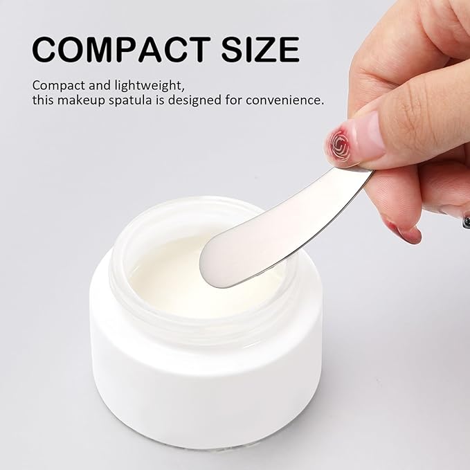 minkissy Makeup Spatula Small Metal Cosmetic Spatula Stainless Steel Handheld Cream Spatula Skincare Accessories for Mixing And Sampling Skin Care Creams, Eye Cream, Essences 2Pcs