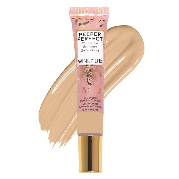 Winky Lux Peeper Perfect Under Eye Concealer, Makeup & Eye Brightener, Full Coverage Concealer for Dark Circles, Color Corrector & Eye Primer, With Collagen, Hyaluronic Acid & Vitamin E (Light Beige)