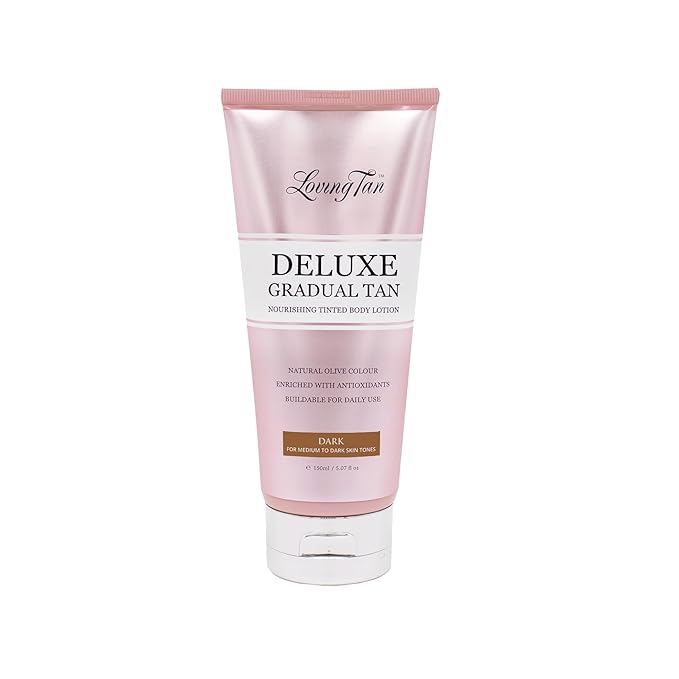 Loving Tan Deluxe Gradual Tan Lotion, Dark- Natural Looking Self Tanner, Professional Strength Sunless Tanner, 7+ Self Tanning Applications per Bottle- Cruelty Free, Naturally Derived DHA- 5.07 Fl Oz