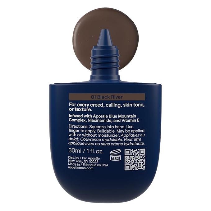 APOSTLE Reclaim Tinted Moisturizer for Men (1 Black River) - Niacinamide, Vitamin E, Squalane, Hyaluronic Acid, Tinted Face Moisturizer For Men. Hydrates, Evens Skin Tone, 1 Fl. Oz.