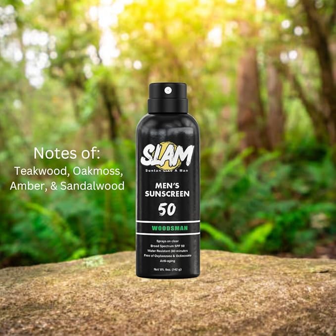 SLAM WoodsMan & BeachMan Bundle - Men's Scented Sunscreen, Sunscreen Spray, Water Resistant Sunscreen, Paraben Free, Broad Spectrum UVA/UVB Sunscreen (Large, 30, Sun Protection Factor (SPF))
