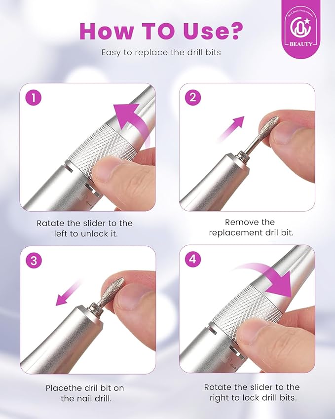 CozyZen Cordless Electric Nail Drill, 45000 RPM Rechargeable Diamond E-File, Portable & Low Noise for Acrylic/Gel Nails, Manicure & Pedicure - Professional & Home Use