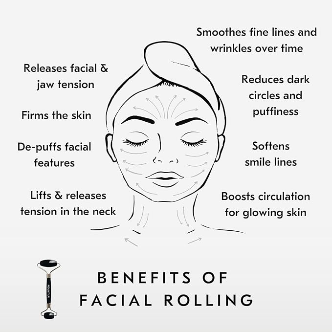 Mount Lai Warming Black Obsidian Facial Roller – The Stone of Clarity, Detoxifying Face Roller Tool for Purified Skin, Relaxation & Improved Circulation, Facial Massager Tool for Self-Care Ritual