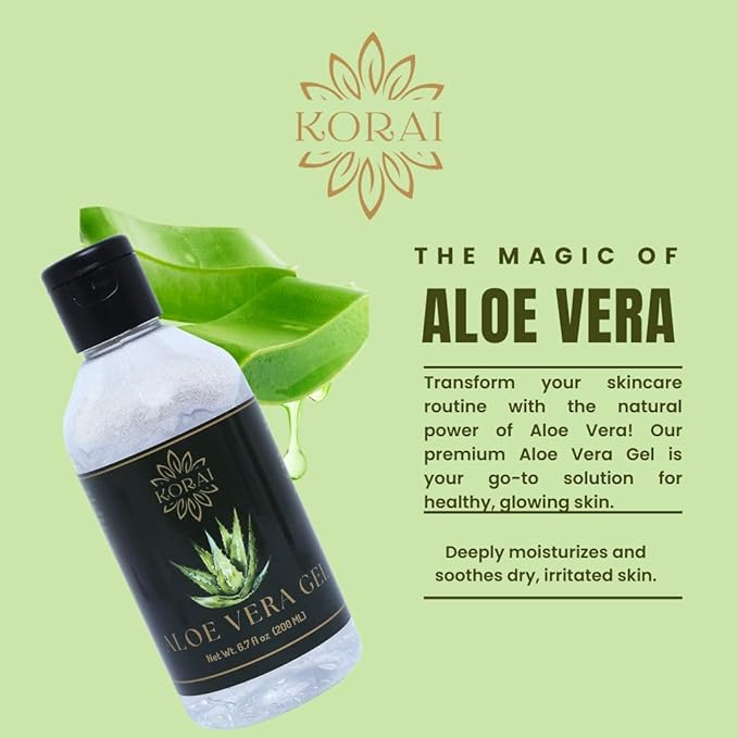 KORAI Aloe Vera Gel from freshly cut 99% Pure Aloe Vera Gel-Natural Ingredients-Vegan, Unscented - For Face, Skin and Hair