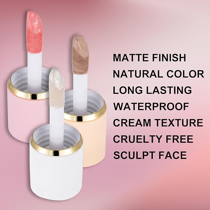 3Pcs Liquid Contour Makeup Trio with Bronzer Shade, Blush, Highlighter for Sculpted Makeup, Matte Finish Liquid Contour Set Easy to Create a Lightweight Look, Longwear Waterproof Formula (1, 6, 11)