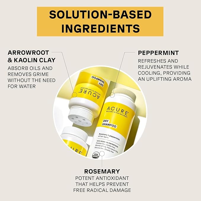 Acure Dry Shampoo for All Hair Types – Refreshes & Absorbs Oil for Instant Volume & Clean Hair, Vegan, 2 Pack Bundle