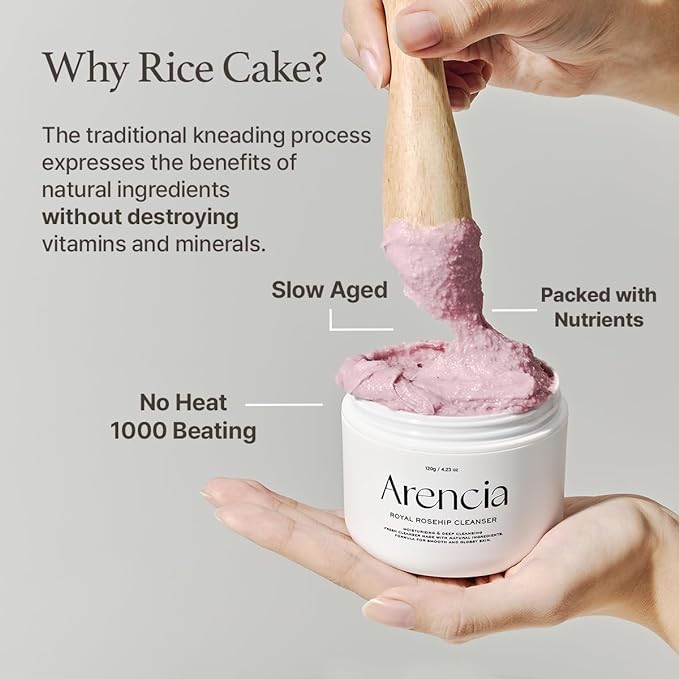 Rosehip Brightening Rice Mochi Face Cleanser & Daily Scrub - Moisturizing, Exfoliating & Deep-Cleansing - All Skin Types with Rice Powder & Rice Water (4.23oz)