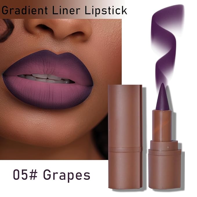 2-in-1 Gradient Lip Liner and Lipstick Lip Combo Set - Achieve Flawless Contour and Gradual Ombre Effect with Easy-to-Use Crayon Form and Cone Tip (05# Grapes, 1 Count (Pack of 1))