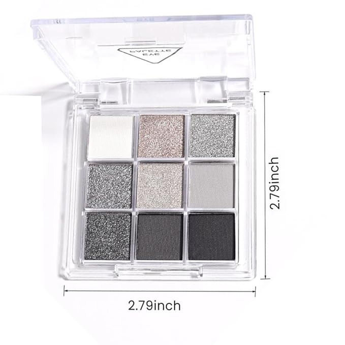 Black Smoky Eye shadow Palette, 9 Colors True Black Dark Grey Smokey Goth Makeup Pallet, 9 Soft Matte Shimmer High Pigmented Basic Black White silver eye shadow for Halloween