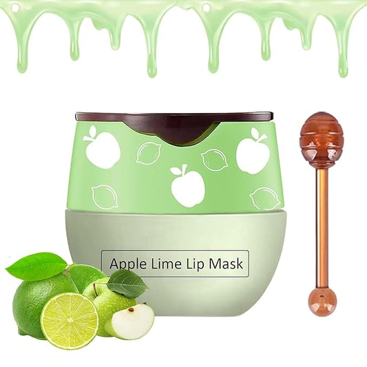 Bee Lip Balm Honey Pot, Strawberry & Honey Moisturizing Propolis Lip Mask, Hydrating & Prevention Dry and Cracked Lip Scrubs Exfoliator, Reduces Lip Lines (Green)