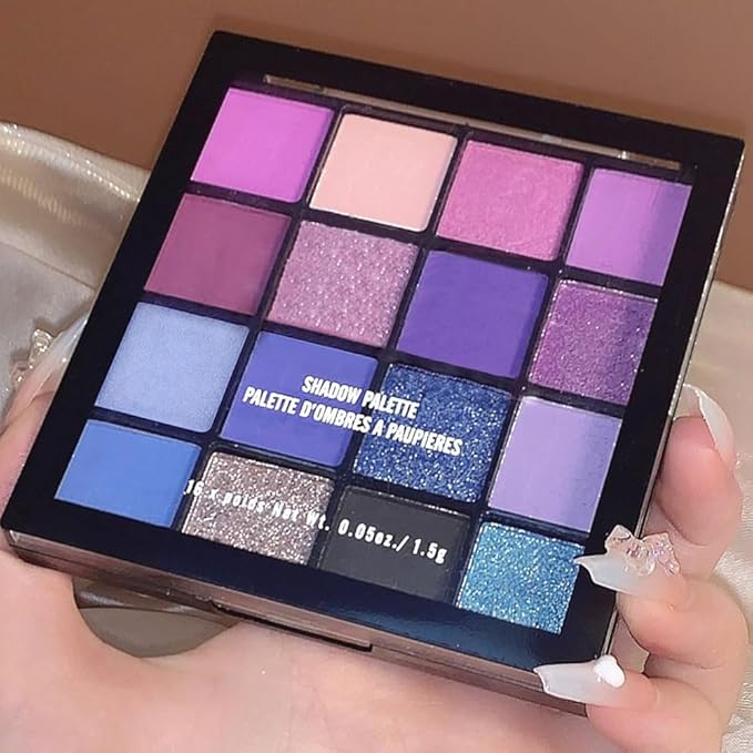 16 Colors Blue Pink Champange Matte Shimmer Eyeshadow Palette for Eye Makeup,High Pigmented Brown Eye Shadow Primers Powder Palet de sombras de ojos