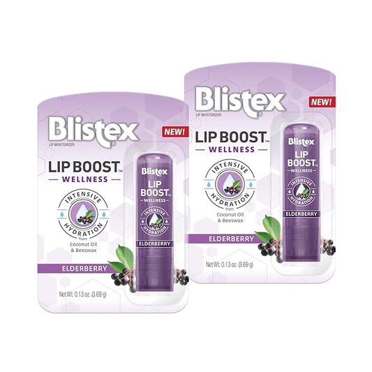Blistex Lip Boost Wellness, Intensive Hydration from Coconut Oil & Beeswax, Elderberry Moisturizer (Pack of 2)