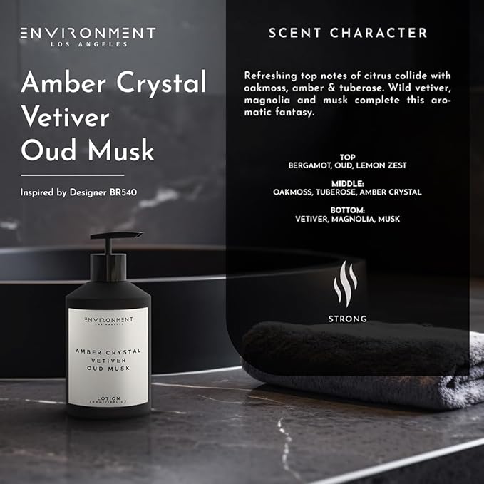 ENVIRONMENT Inspired by Designer Perfume BR540 Lotion, 300ml Luxury Scented Lotion (Amber Crystal | Vetiver | Oud Musk) Bathroom Luxury, Men & Women High-End Body Lotion, Hand Cream, Dry Skin Help