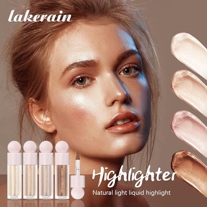 Liquid Highlighter - Luminous Finish Light Liquid Luminizer Makeup Enhanced with Pearl Particles & Botanical Blend, Weightless Dewy Glow for Radiant Skin, Vegan, Cruelty-Free (#03 Rose gold)