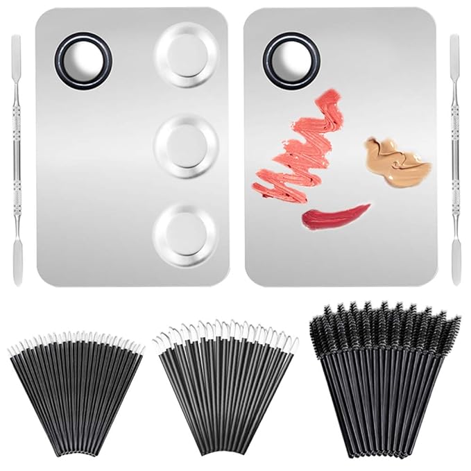 2 Styles Professional Makeup Palette with Spatula and 150 PCS Makeup Brush Kit, SourceTon Cosmetic Palette (5.9”x 3.9”) & Makeup Applicators (Mascara Wands, Lipstick Applicators, Fine Eyeliner Brush)