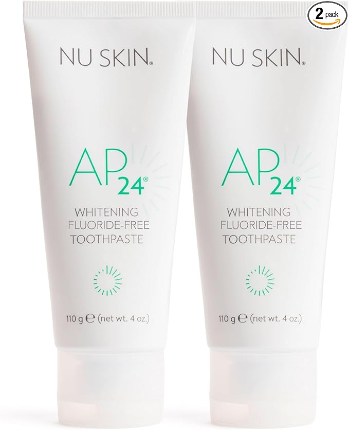 Nu Skin AP 24 Whitening Fluoride - Free Toothpaste | AP 24 Blend | Vanilla Mint Flavor | Brightens Teeth | Removes Surface Stains | Prevents Dental Cavities & Plaque | Enamel-Safe | 4 oz | 2 Pack