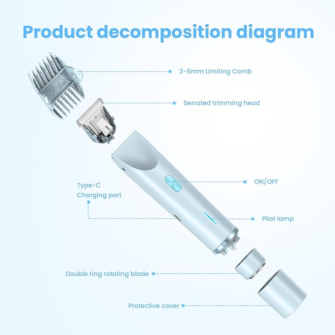 Bikini Trimmer for Women-2 in 1 Electric Razors for Women,USB Rechargeable Bikini Electric Shaver,IPX7 Waterproof Dry & Wet Use Body Hair Trimmer and Facial Hair Remover for Underarm Leg Body,Blue
