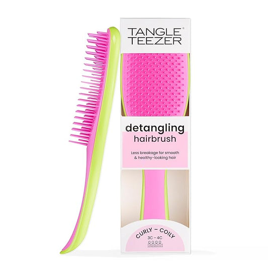 Tangle Teezer Ultimate Detangler Curly Hair Brush, Dry & Wet Hairbrush, Reduces Frizz & Breakage, for 3C to 4C Curly Hair Types, Cyber Lime & Pink