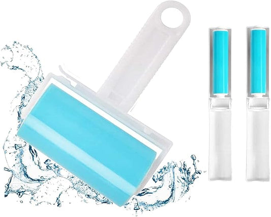 Sticky Lint Roller 3 Pack, Reusable Washable Lint Roller Pet Hair Remover Include Large and Small Size Cleaner for Clothes, Pet Hairs, Carseats